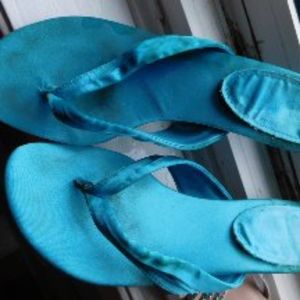 2/$15 Blue satin sandand low heel